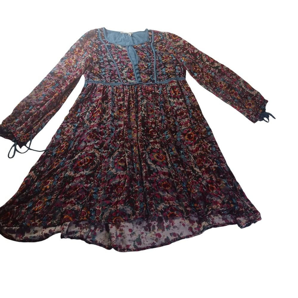Floreat Velvet Burnout Floral Dress Anthropologie S Above Knee Boho‎ READ